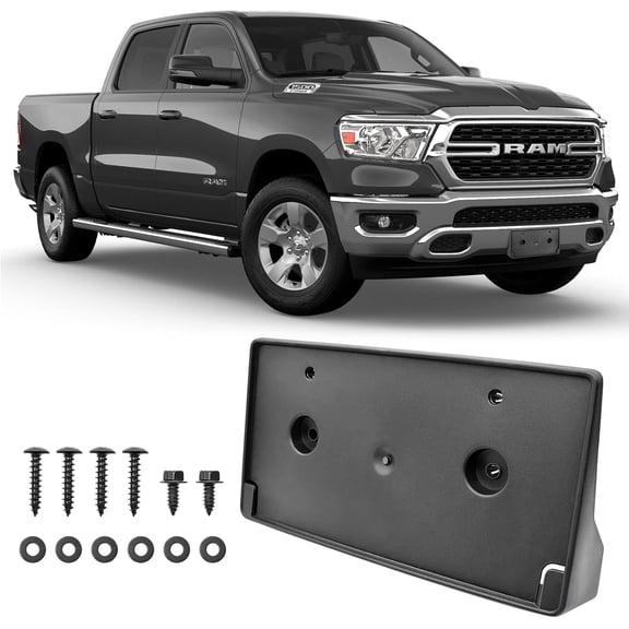 Front License Plate Frame for Ram 1500 DT 2019 2020 2021 2022 2023 2024 Licence Plate Holder fits Perfectly with Curvature of Front Bumper Ram License Plate Frame Replace OE CH1068151 68274215AE