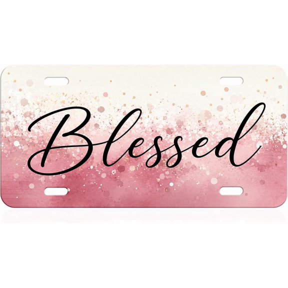 Front License Plate with Blessed Design, Novelty Vanity Tag, Aluminum, 6 x 12 Inch