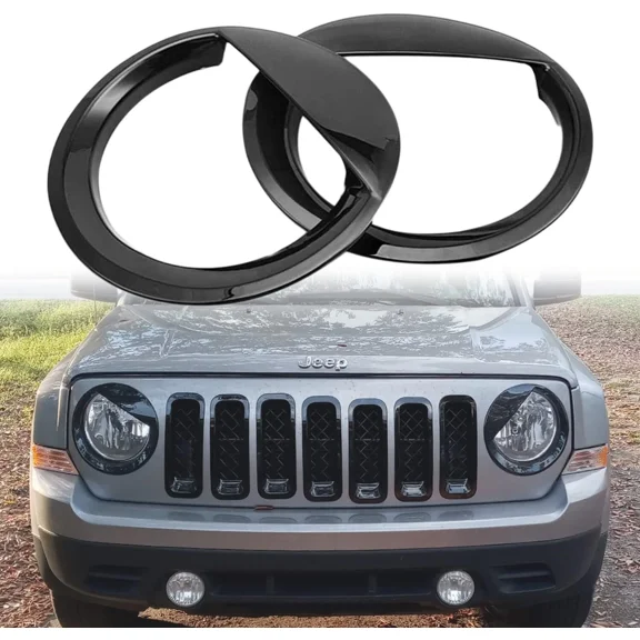 Front Light Headlight Angry Bird Style Trim Cover Bezels Black for Jeep Patriot