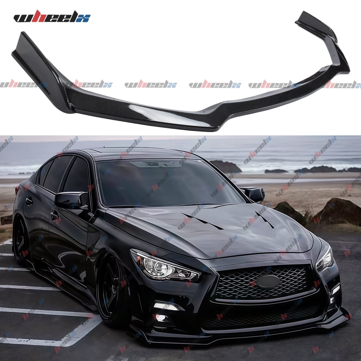 Front Lip Compatible with 2018-2024 Infiniti Q50 Sport, JDM Bumper Air Dam Lower Chin Splitter Protection Body Kit Fits for 2018 2019 2020 2021 2022 2023 2024 (Carbon Fiber Look)