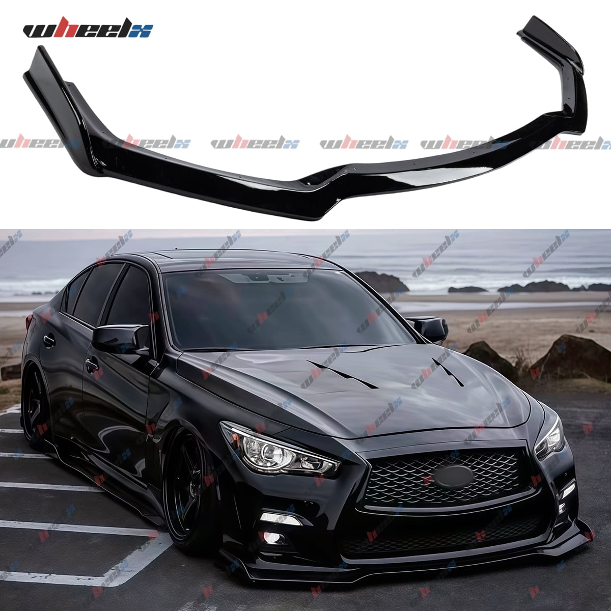 Front Lip Compatible with 2018-2024 Infiniti Q50 Sport, JDM Bumper Air Dam Lower Chin Splitter Protection Body Kit Fits for 2018 2019 2020 2021 2022 2023 2024 (Gloss Black)