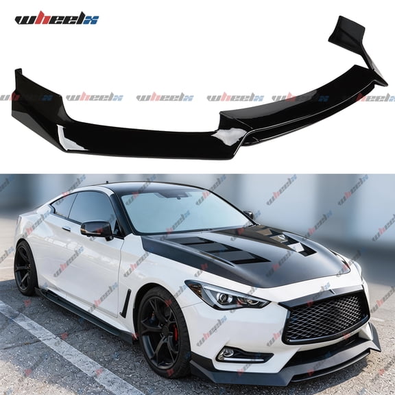 Front Lip Compatible with 2017-2022 Infiniti Q60, JDM RS Style Double-Deck Air Dam Lower Chin Bumper Splitter Protection Body Kit (Glossy Black)