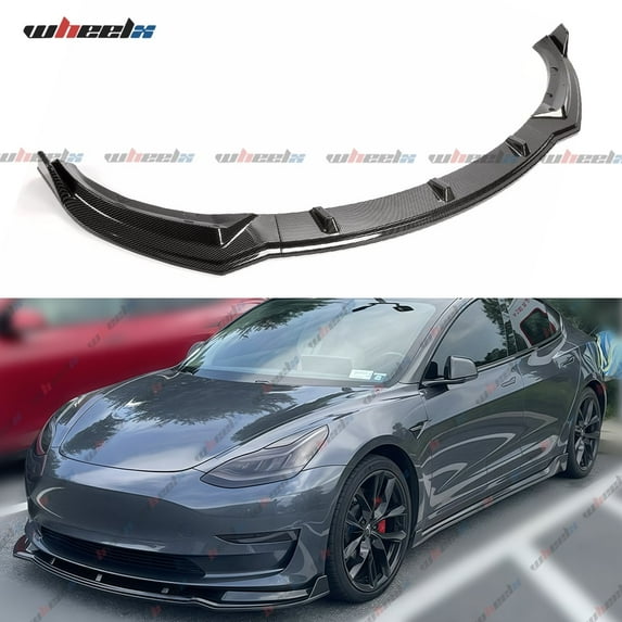 Front Lip Compatible with 2017-2024 Tesla Model 3, Bumper Spoiler Air Dam Lower Chin Splitter Protection Body Kit Fits 17-24 (Carbon Fiber Pattern)
