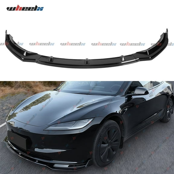 Front Lip Compatible with 2017-2024 Tesla Model 3, Bumper Spoiler Air Dam Lower Chin Splitter Protection Body Kit Fits 17-24 (Glossy Black)