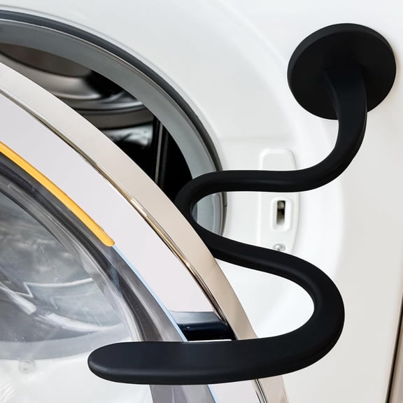 Front Load Washer Door Prop and Holder  Magnetic Door Stopper with Strong Magnet and Flexible Hose  Keep Washer Door Open for Ventilation  Easy to Use, Fits Most Front Load Washers - Black