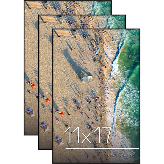 Front Loading 11x17 Picture Frame with Shatter-Resistant Glass - Set of 3 - Metropolitan Collection - Photo Frame for Wall Display - Black