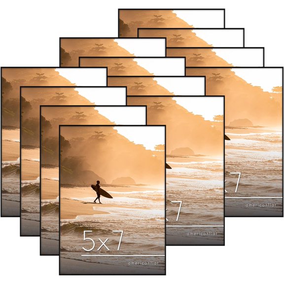 Front Loading 5x7 Picture Frame with Shatter-Resistant Glass - Set of 12 - Metropolitan Collection - Photo Frame for Tabletop and Wall Display - Black