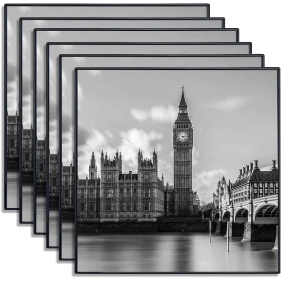 Front Loading Black Picture Frame 8x8 Set of 6 Wall and Table Mounting