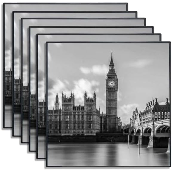 Front Loading Black Picture Frame 8x8 Set of 6 Wall and Table Mounting
