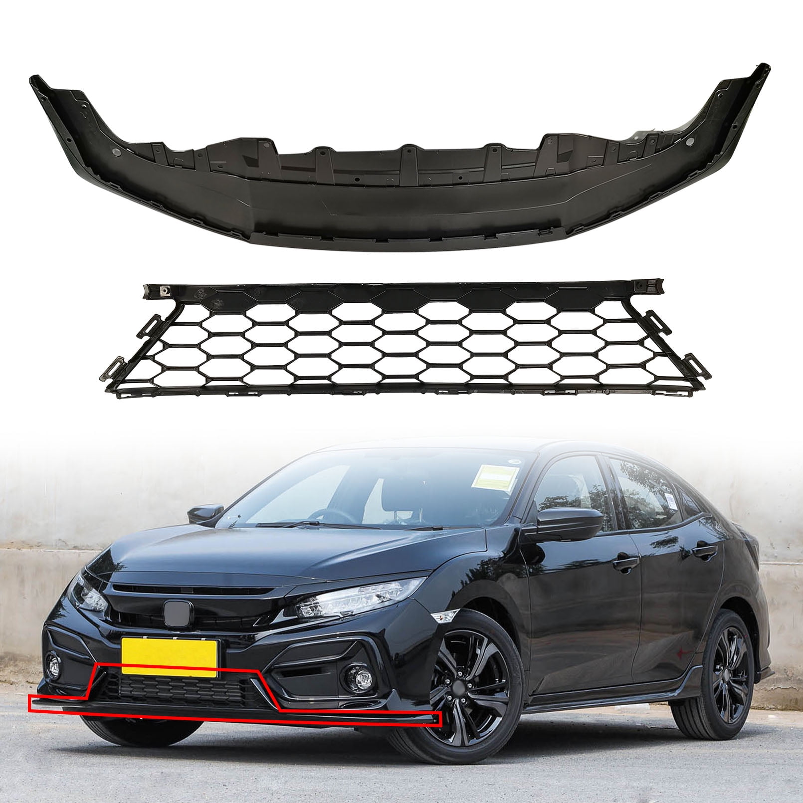 Front Lower Bumper Cover Grille For 2017-2019 10th-Gen Honda Civic