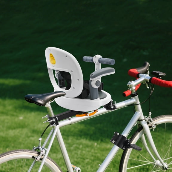 Front Mount Bike Seat 360 Rotatable Bicycle Seat for 9M-8Y 88lbs Capacity with Safety Belt & Foldable Footrest Easy Install on Most Mountain Bikes Light White