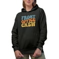 thumbnail image 1 of Front Office Crew, Company Employees Themed, Groovy Retro Wavy Text Merch Gift, Black Hooded Sweatshirt or Hoodie, XL, 1 of 5