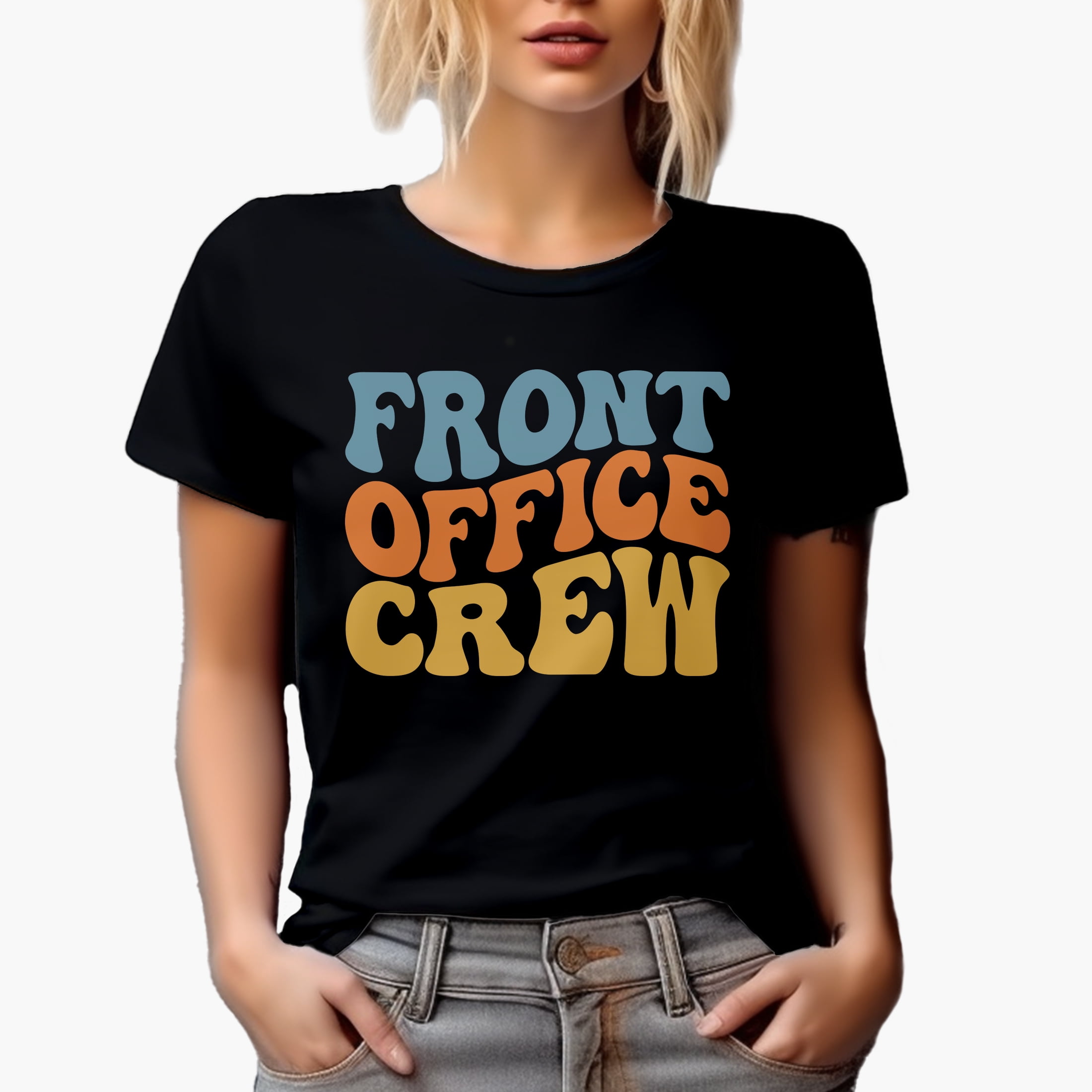 Front Office Crew, Company Employees Themed, Groovy Retro Wavy Text