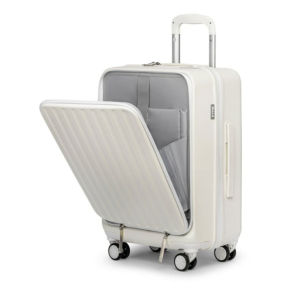 Front Open Carry On Luggage Laptop Compartment 100%PC TSA Lock Spinner Wheels 20" Lightweight Hardside Suitcase