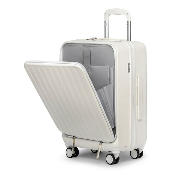 Front Open Carry On Luggage Laptop Compartment 100%PC TSA Lock Spinner Wheels 20" Lightweight Hardside Suitcase