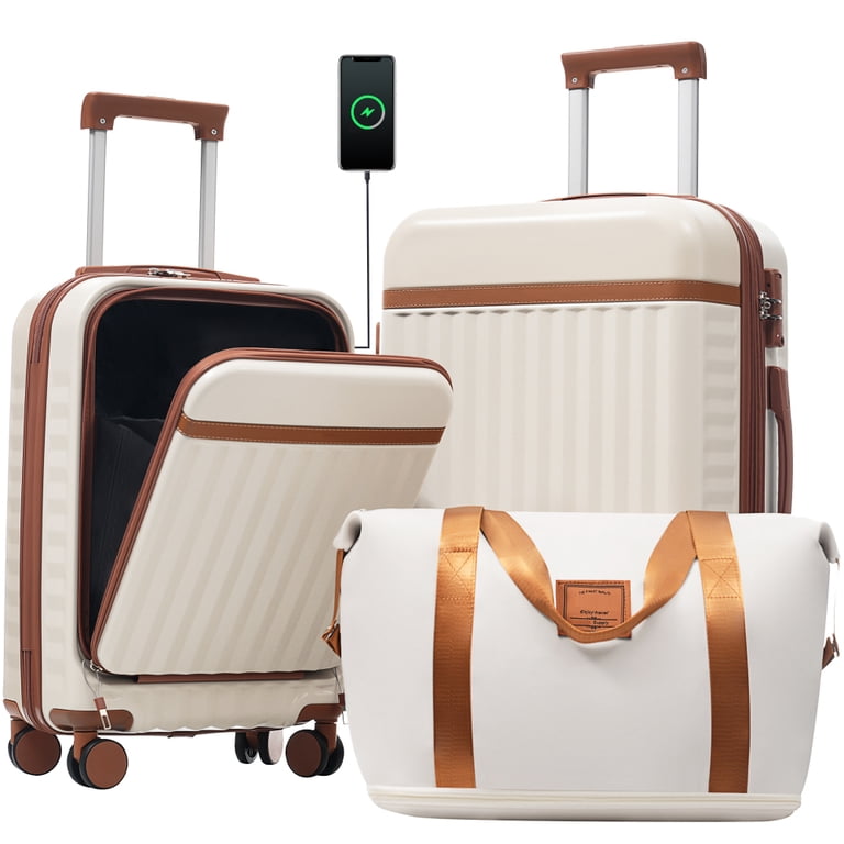Front Opening Luggage Set 3 Piece, Hardside Carry on Suitcase with