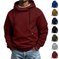 thumbnail image 1 of Front Patch Pocket Hoodie Sweatshirts for Men Double Layer Raglan Sleeve Turtleneck Drawstring Pullover Sweatshirt With Zipper Regular Relaxed Fit Casual Streetwear Top., 1 of 5