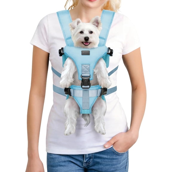 Front Pet Carrier Backpack for Small Dogs and Cats, Secure and Breathable Mesh, Ergonomic Support, Adjustable for Walking, Hiking, or Travel (Blue M)