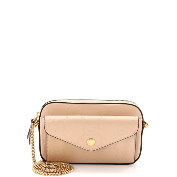 Front Pocket Chain Shoulder Bag Jumbo GG Embossed Leather Super Mini By Rebag