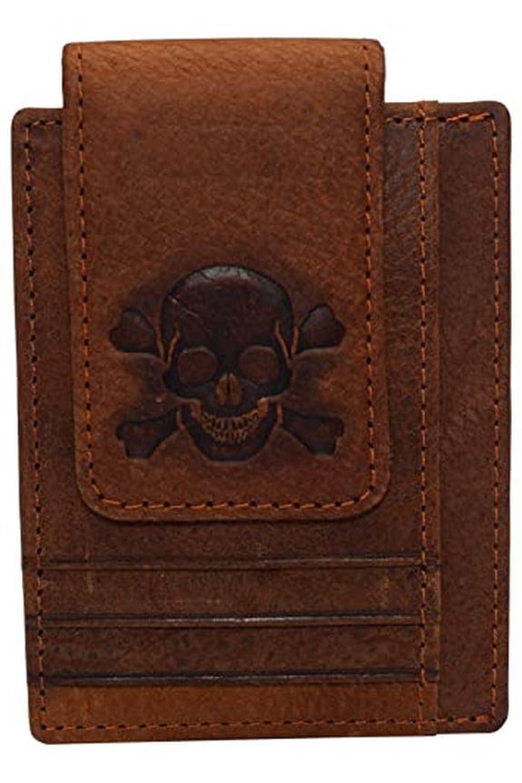 Front Pocket Magnetic Money Clip Wallet Leather Strong Magnet Skull Bone