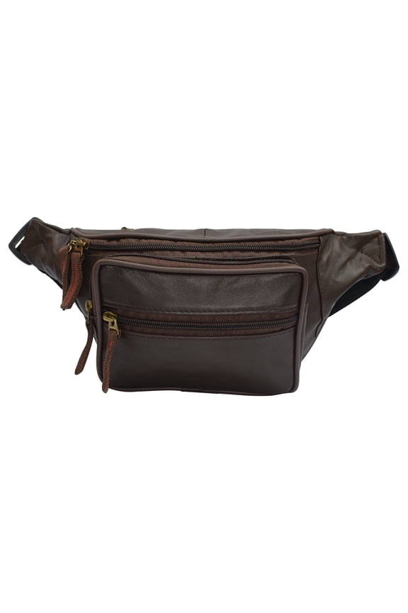 Front Pocket RFID Protected Genuine Leather Fanny Pack Waist Bag Organizer with Adjustable Belt Multiple Pockets For Men and Women