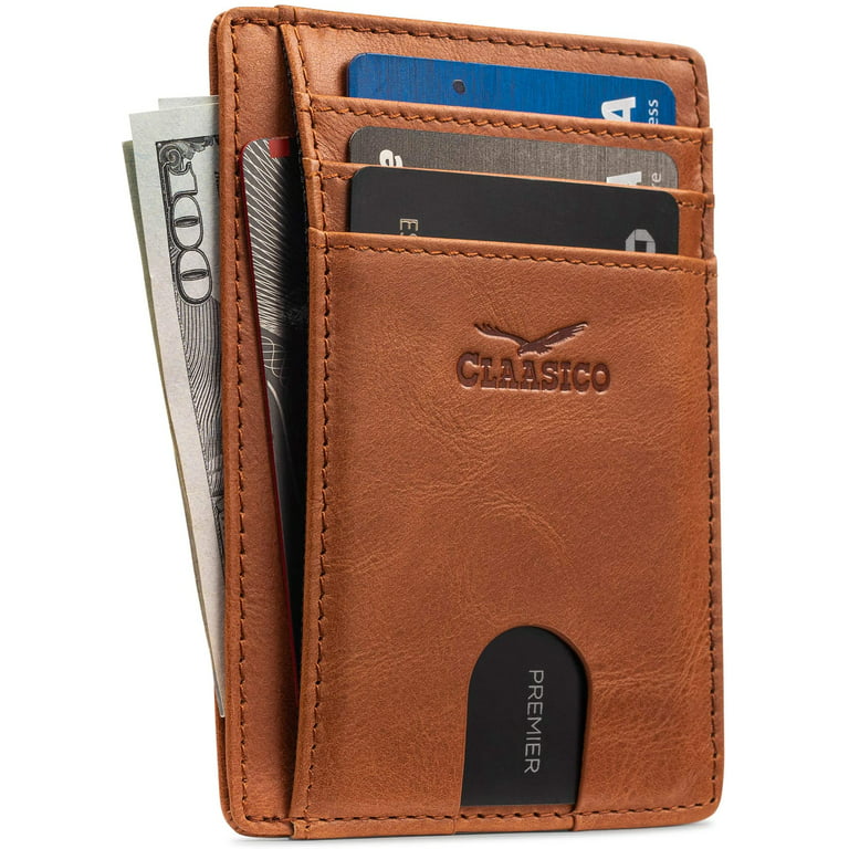 Stealth Mode Men's Slim Front Pocket Wallet - RFID Blocking, Thin  Minimalist Bifold Design, Genuine Leather - ID Badge Window and 5 Sleeves  for Money