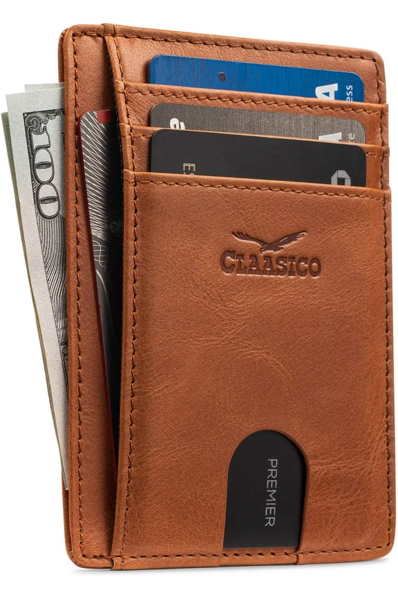 Front Pocket Slim Minimalist Leather Wallet RFID Blocking Genuine Leather Credit Card Holder