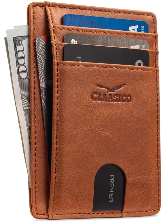 Front Pocket Slim Minimalist Leather Wallet RFID Blocking Genuine Leather Credit Card Holder