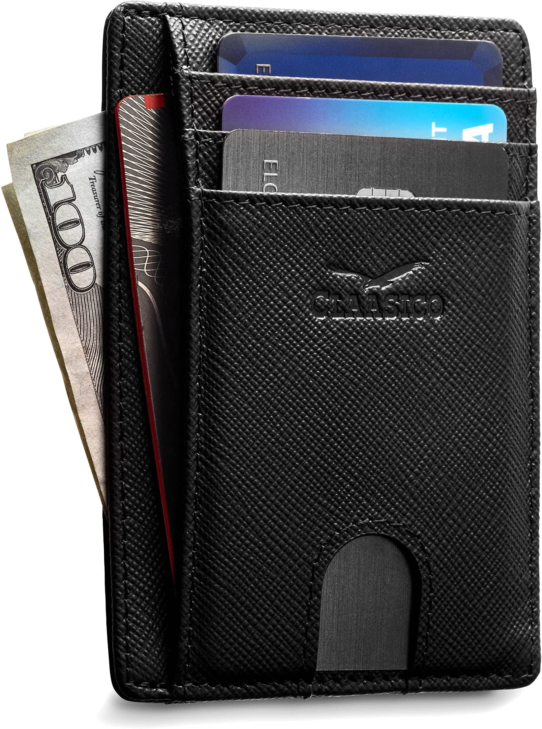 Minimalist RFID Mens Slim Wallet Genuine Leather Pocket Credit Card Case  Holder - Black - CQ189C968N3