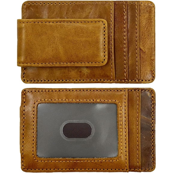 Front Pocket Wallets for Men with   Clip  Blocking Leather Minimalist Slim Wallet Credit Card Holder (Small Brown)