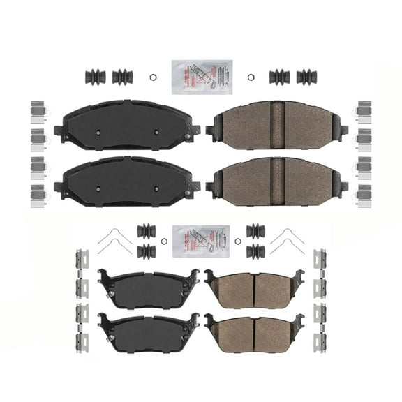 Front & Rear AmeriBRAKES Ceramic Brake Pads Hardware For Ram 1500 2019-2021