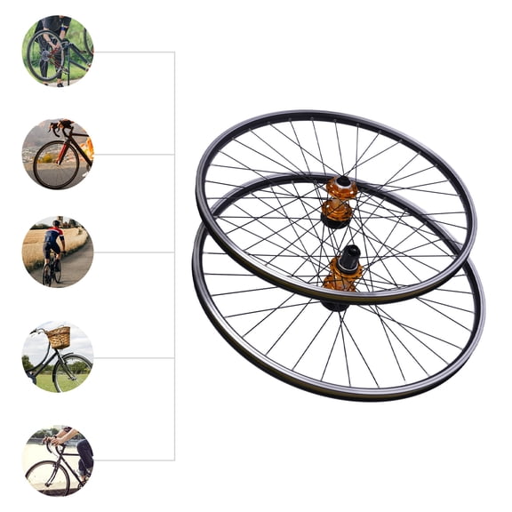 Front and Rear Bicycle Wheelset, Durable Aluminum Alloy and Steel, Stylish Gold Hub, 2 Front Bearings, 4 Rear Bearings for Efficient Lubrication, Double Six-Hole Disc Brakes