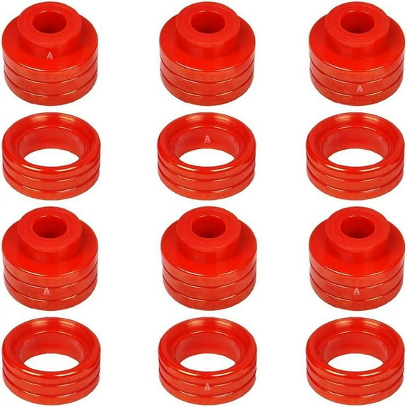 Front & Rear Body Cab Mount Bushing Kit 12 Pcs (Left + Right) Compatible with Ram 1500 (1994-2001), 2500 (1994-2002), 3500 (1994-2002) 2/4WD Polyurethane PU Red Bushings