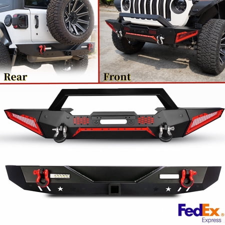 Front + Rear Bumpers for 2018-2026 Jeep Wrangler JL With D-Ring Shackles New Design