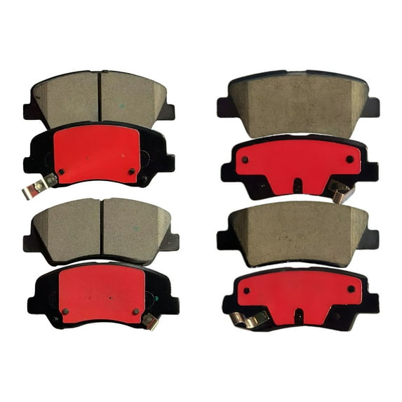 Front & Rear Ceramic Brake Pads D1593+D1544 Fit for Hyundai Accent 2012-2017/ Elantra Coupe 2013-2014/ Elantra GT/ Elantra 2013-2016/ 2012-2015 Veloste/ Kia Forte Koup EX/ Forte5 2014-16/ Rio 2012-18