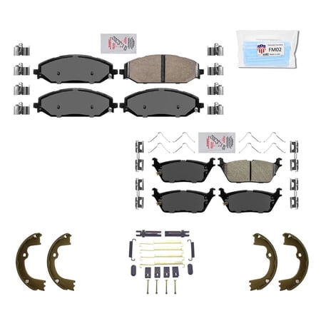Front & Rear Ceramic Brake Pads Hardwar Parking Shoes Fits 2019-2021 Ram 1500