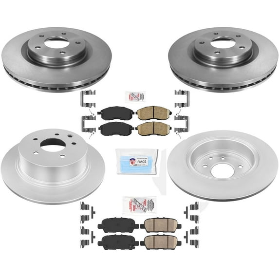 Front & Rear Coated Brake Rotors Pads Hardware Fits 2011-2017 Nissan Juke S SV