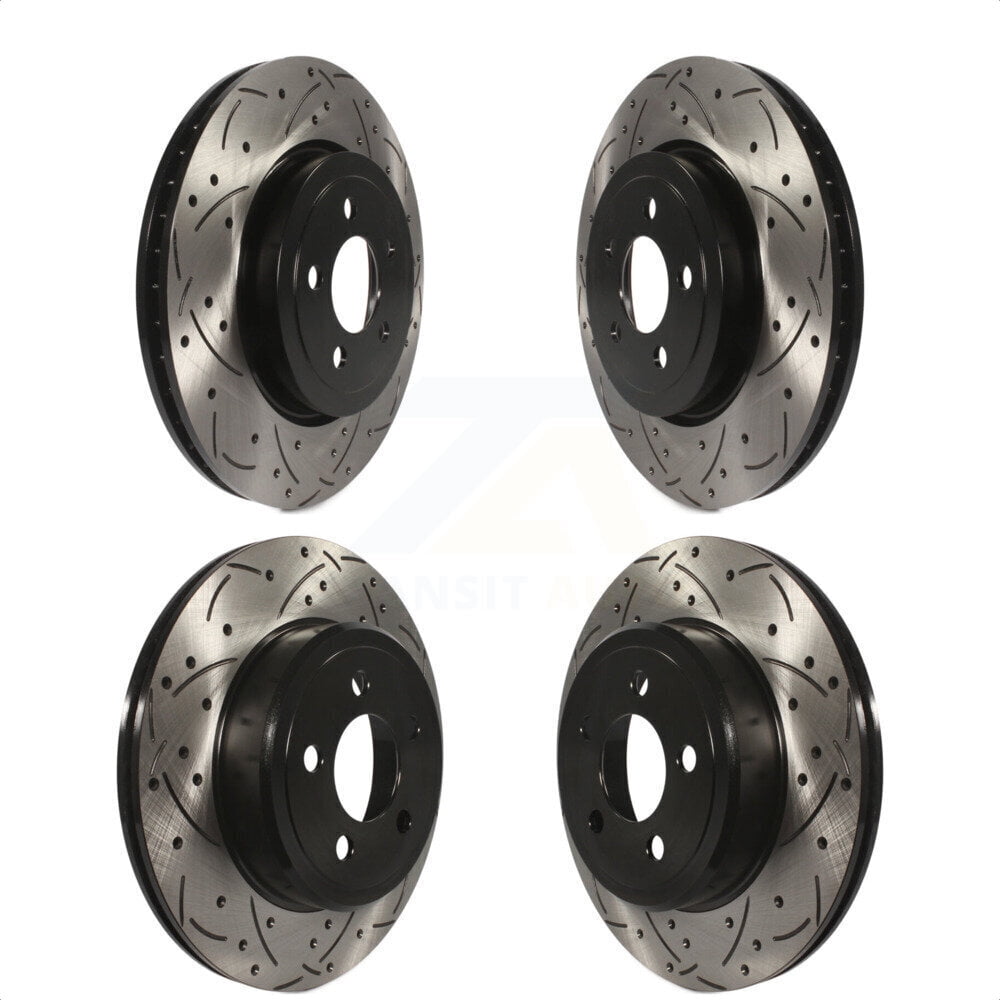 Front Rear Coated Drilled Slotted Disc Brake Rotors Kit For Dodge Charger Chrysler 300