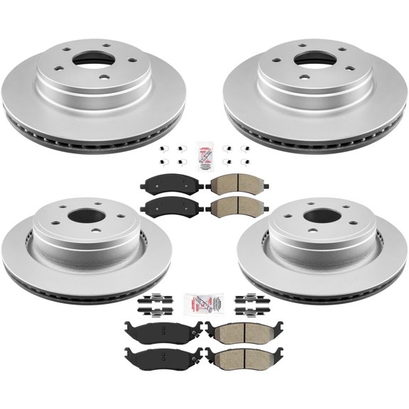 Front & Rear Coated Rotors & Brake Pads For Ram 1500 Pick Up 5 Stud 2006-2018