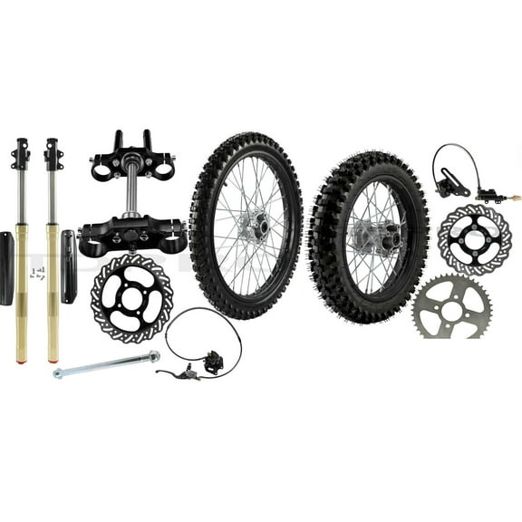 Front & Rear Dirt Bike Tire 70/100-19 & 90/100-16 Wheel Tire Rim Combo with Front Forks Triple Tree Disc Brake Kit for Dirt Pit Bike Apollo SSR 125cc 150cc 200cc 250cc Motorcycle Motocross