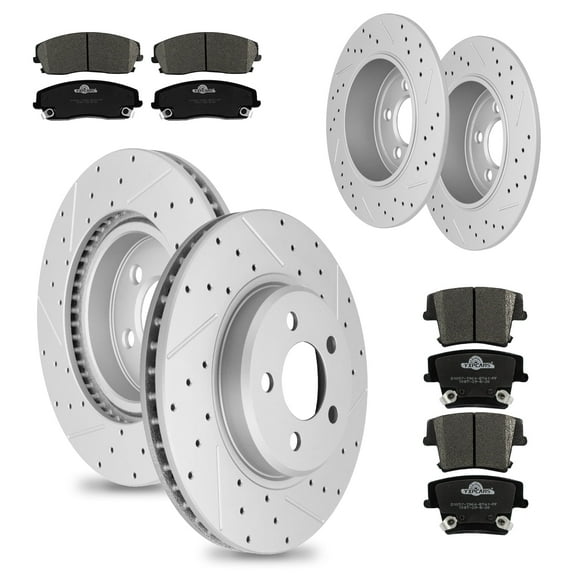 Front & Rear Disc Drilled Rotors + Ceramic Brake Pads for Dodge Charger Challenger Magnum Chrysler 300