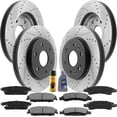 thumbnail image 1 of Front Rear Drilled Slotted Disc Brake Rotors + Ceramic Pads + Cleaner Fluid Fits for Cadillac Escalade, Chevy Avalanche/Silverado 1500 SSV/Suburban 1500/Tahoe, GMC Sierra 1500 Denali/GMC Yukon XL, 1 of 5