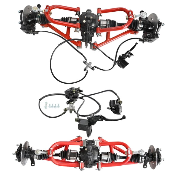Front & Rear Drive Set 4WD CV Axle Shaft Assembly, Go Kart Differential Gearbox Case, Suspension Swing Arm Kit, Steering Spindles, Brake Caliper for DIY Karting ATV UTV Quad Golf Cart Buggy