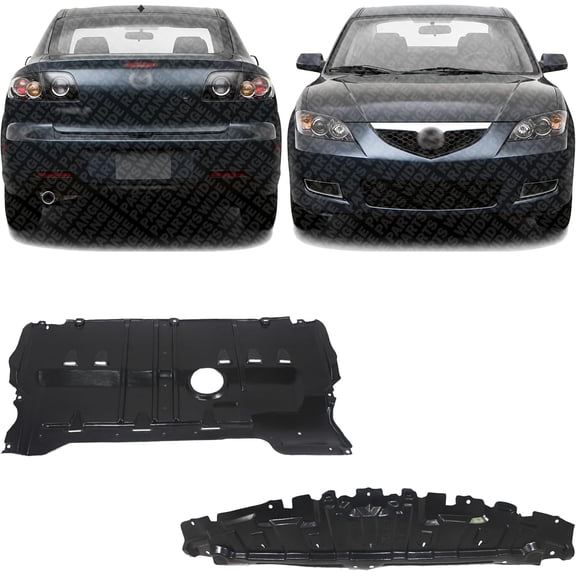 Front & Rear Engine Splash Shields Under Cover Direct Replacement for Mazda 3 2004-2009 | Compatible with Multiple Mazda 3 Trims | MA1228103 MA1228100 BP4K56111M BP4K56112