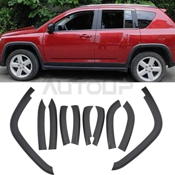 Front & Rear Fender Flares for Jeep Compass 2011-2018 Wheel Arch Molding Black 10 Pieces Easy Installation