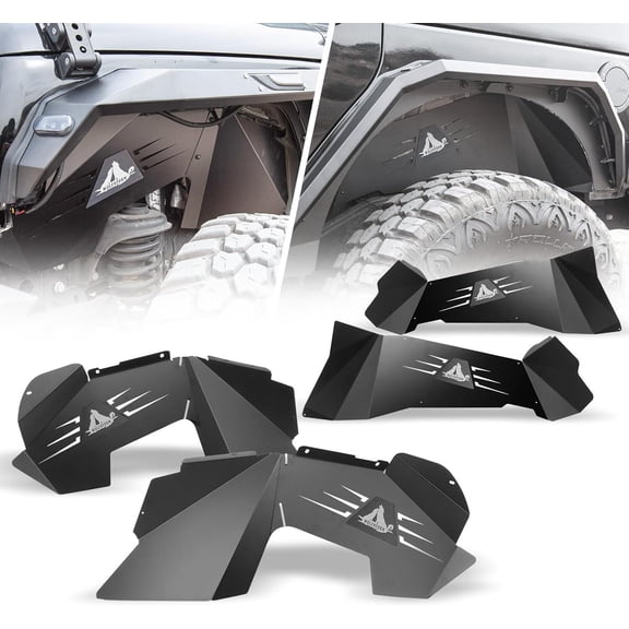 Front & Rear Inner Fender Liners Compatible with Jeep Wrangler 2007-2018 JK JKU 2/4 Door, Heavy Duty Off-Road Black Steel Pair of Inner Fender Liners Flares