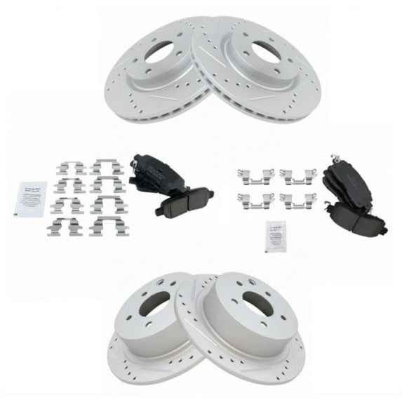 Front Rear Posi Ceramic Brake Pad Performance Drilled Slotted Coated Rotors