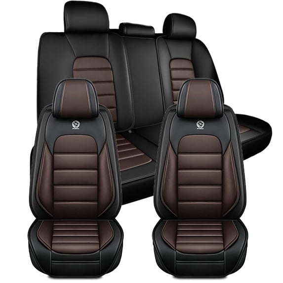 (Front and Rear Seats)Car Seat Covers for Jeep 99% Car Models,Artificial Leather Seat Covers for Cars,Waterproof Car Interior Seat Cushions(Brown and Balck,Standard)