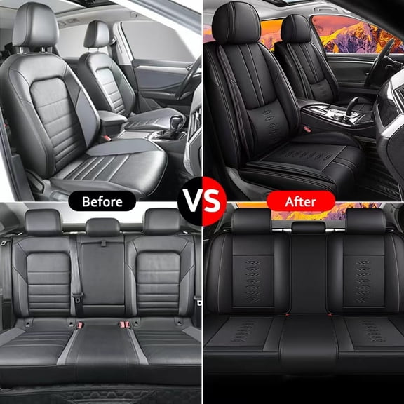 (Front and Rear Seats)Leather Seat Covers Fit for Ford 98% Car Models,Premium 5PCS Car Seat Covers,Waterproof Car Seat Cushions,Car Interior Accessories(Black)