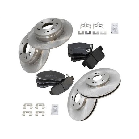 Front and Rear Semi Metallic Brake Pads and Rotor Kit - 5 Lug - Vented Front Rotors - Solid Rear Rotors - Compatible with 2004 - 2008 Acura TL Base 2005 2006 2007